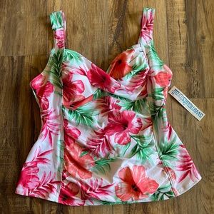 swimsuits for all Pink Hibiscus Twist Tankini Top Size 18 NWT